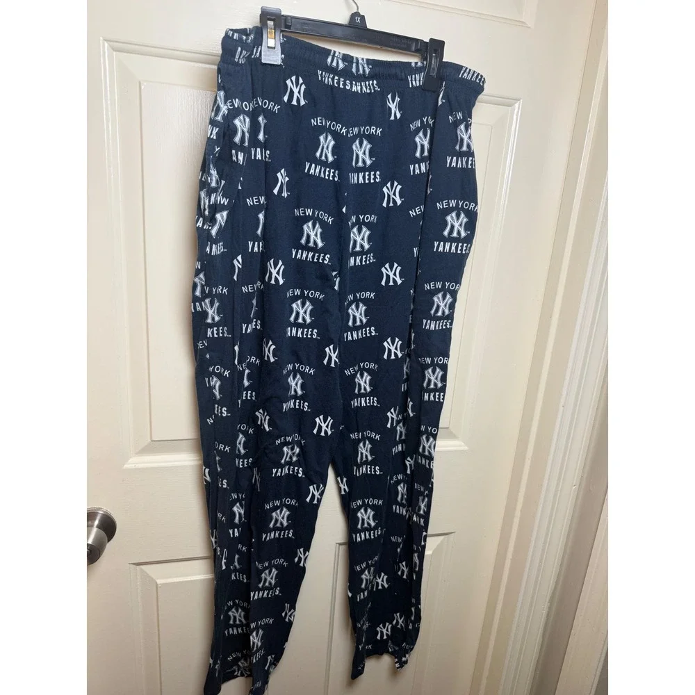 MLB New York Yankees Pajama Pants Navy Blue All Over Print Mens XL Lounge